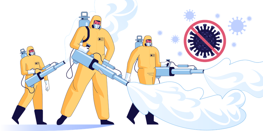 Man disinfector in suits using poison bottle with spray nozzle  Illustration