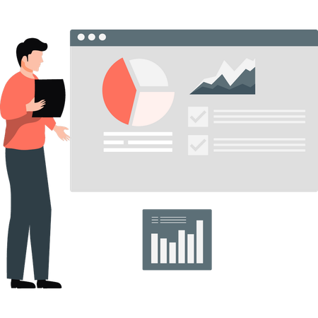 Man dispensing financial statistics  Illustration