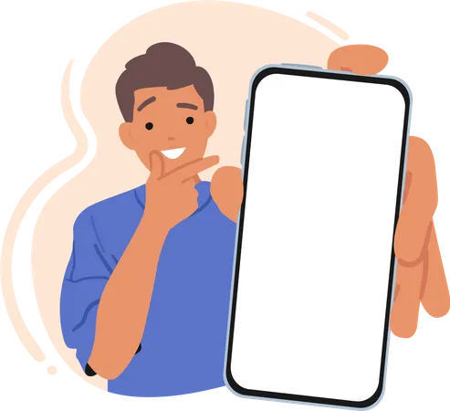 Pensive Man Displaying Smartphone Screen Male Character Sharing Information Or Media With Others Enhancing Communication And Facilitating Digital Interaction Cartoon People Vector Illustration Illustration
