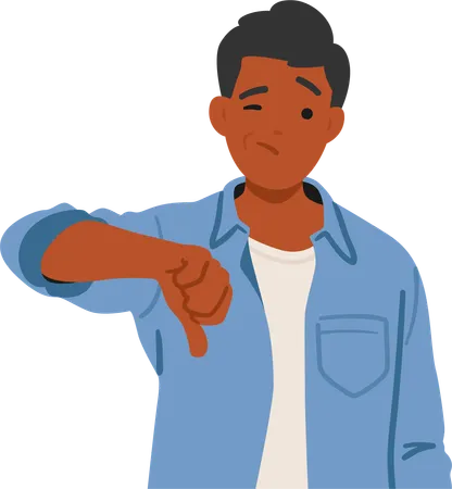 Man Displeasure Evident As He Vehemently Displayed A Thumbs Down Gesture Black Male Character Signaling His Strong Disapproval And Discontent With A Scowl Cartoon People Vector Illustration Illustration