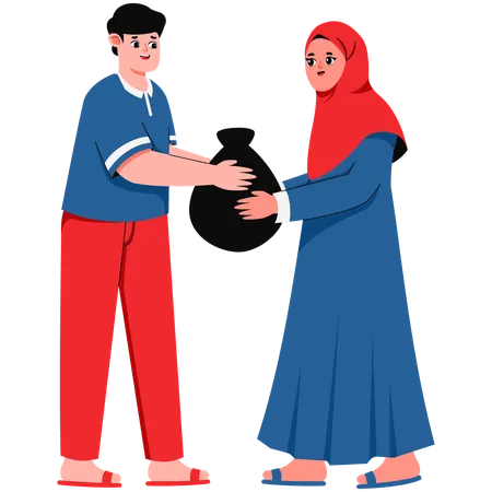 Man Distributing Food Packages  Illustration