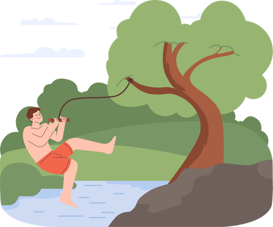 Man dives in river  イラスト