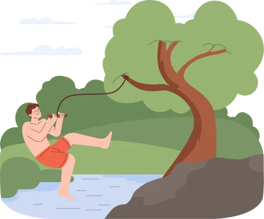 Man dives in river  イラスト