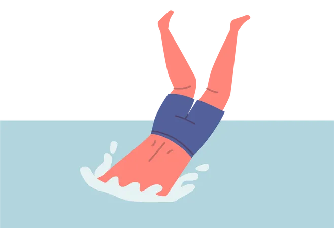 Man Character Dives Into The Pool Propelling Himself Through The Air Before Gracefully Entering The Water Creating A Splash Of Cool Refreshment Cartoon People Vector Illustration Illustration