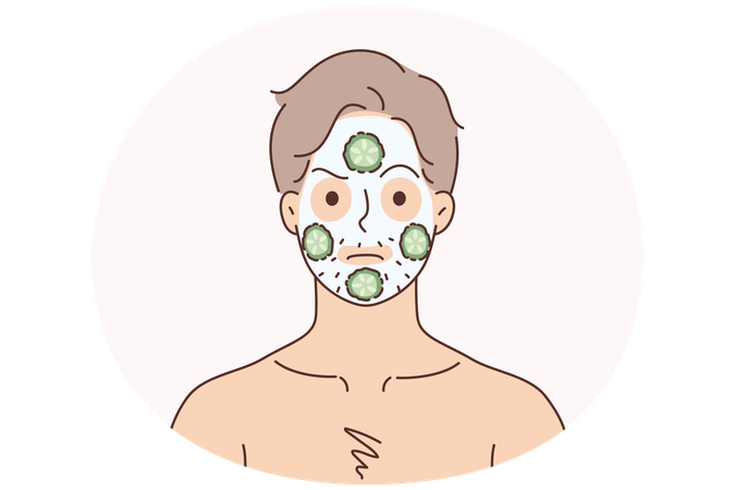 Man do face mask with cucumbers  Illustration