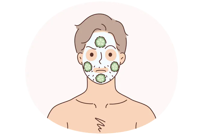 Man do face mask with cucumbers  Illustration