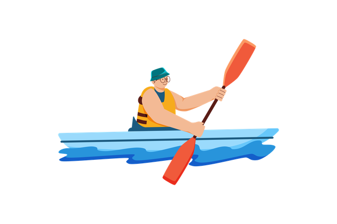 Man do river rafting Illustration