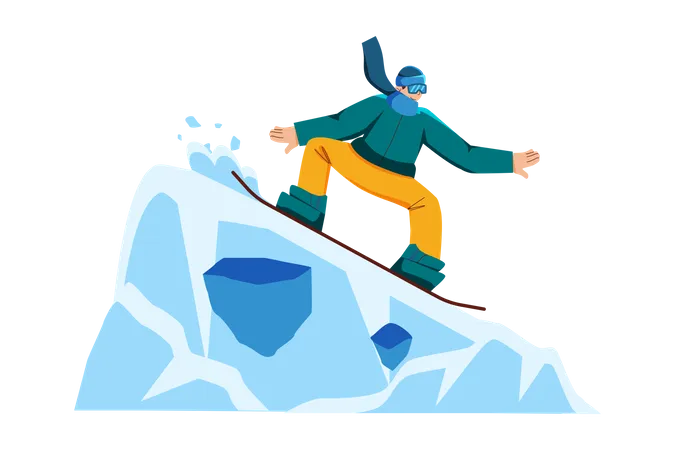 Man do snowboarding at snow hill Illustration