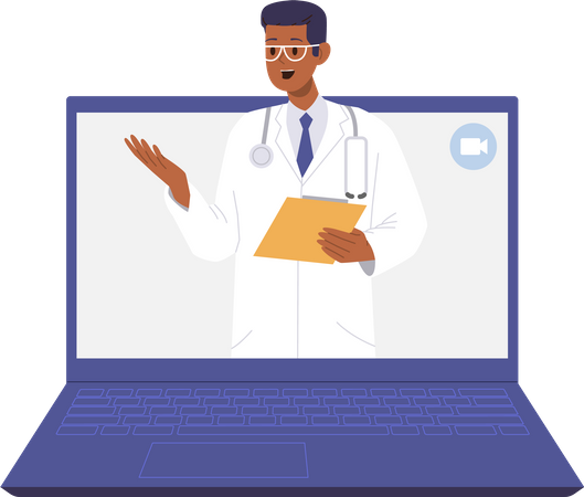 Man doctor giving medical internet consultation from laptop  일러스트레이션