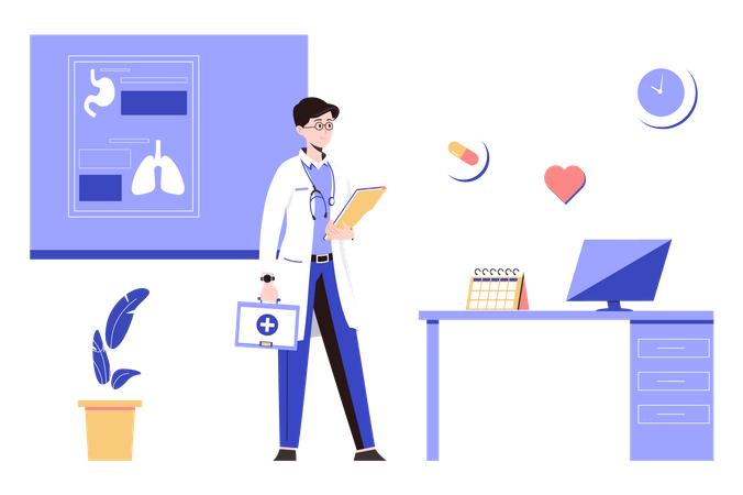 Man doctor in clinic Illustration