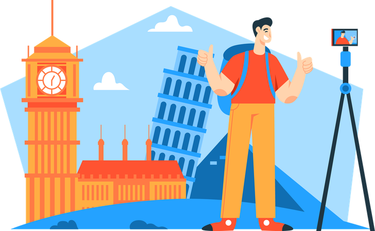 Man documenting his vacation  Illustration