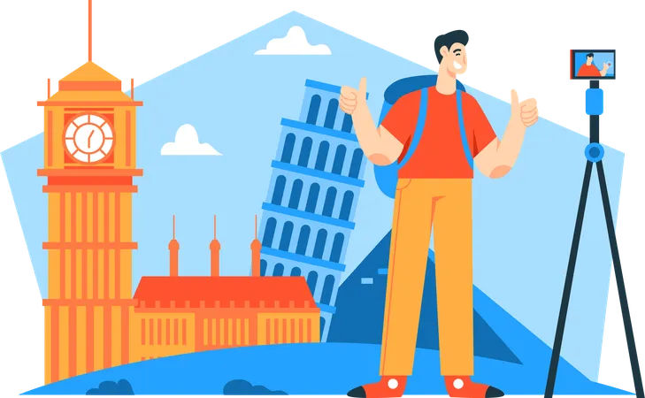 Man documenting his vacation  Illustration