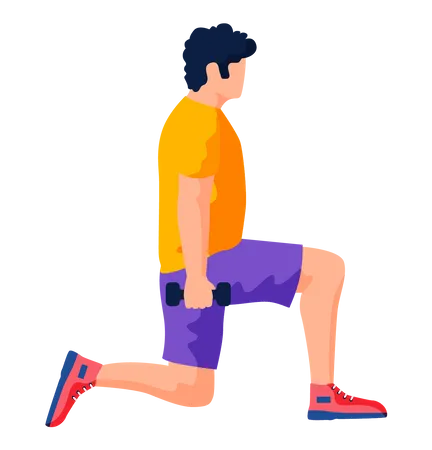 Man does morning exercises with sports equipment Illustration