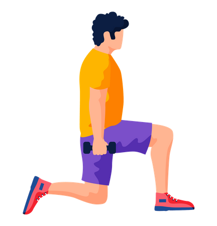 Man does morning exercises with sports equipment  Illustration