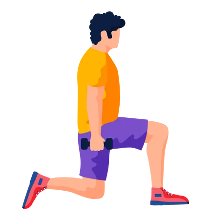 Man does morning exercises with sports equipment  Illustration