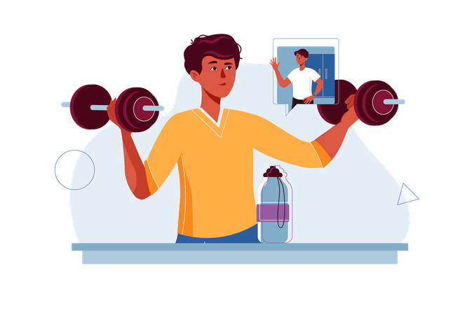 Man does physical exercises with dumbbells  Illustration