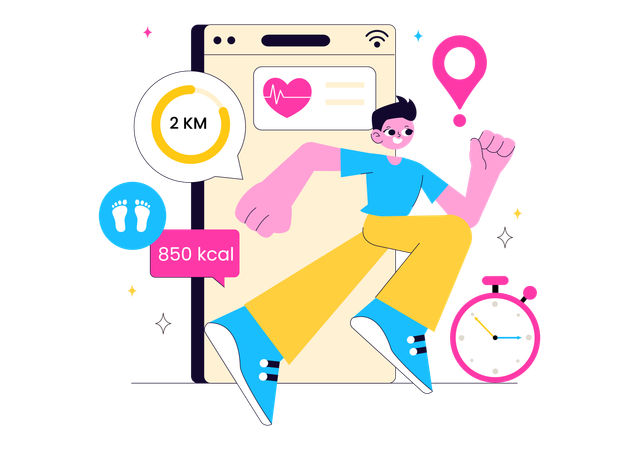 Man does Virtual Fitness App Promotion  Illustration