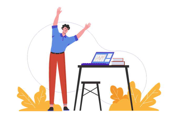 Man does warm-up at office  Illustration