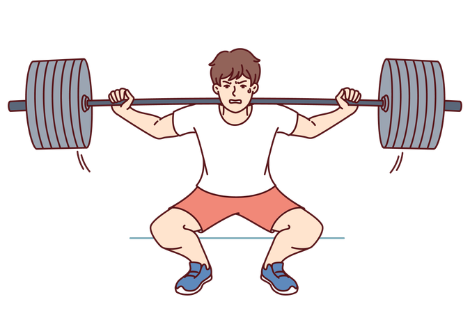 Man does weight lifting squats  Illustration