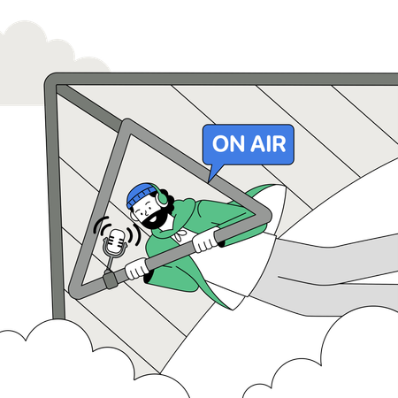Man doing a podcast on a hang glider  Illustration