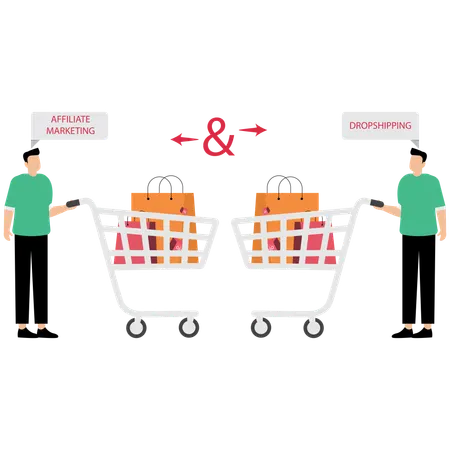 Man doing Affiliate Marketing and Drop shipping  Illustration