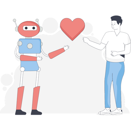 Man doing agreement with machine robot  Illustration