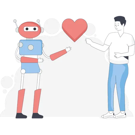 Man doing agreement with machine robot  Illustration