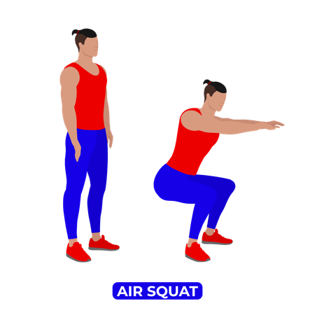 Man Doing Air Squat Exercise  イラスト
