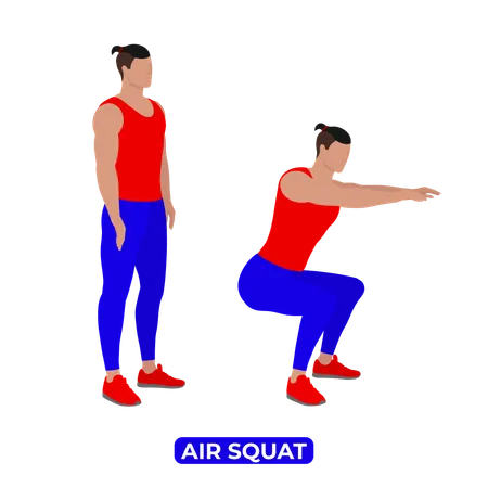 Man Doing Air Squat Exercise  イラスト