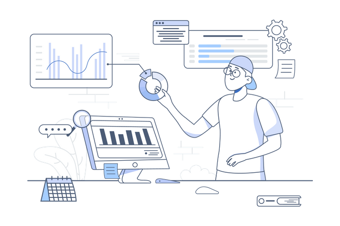 Man doing analysis  Illustration