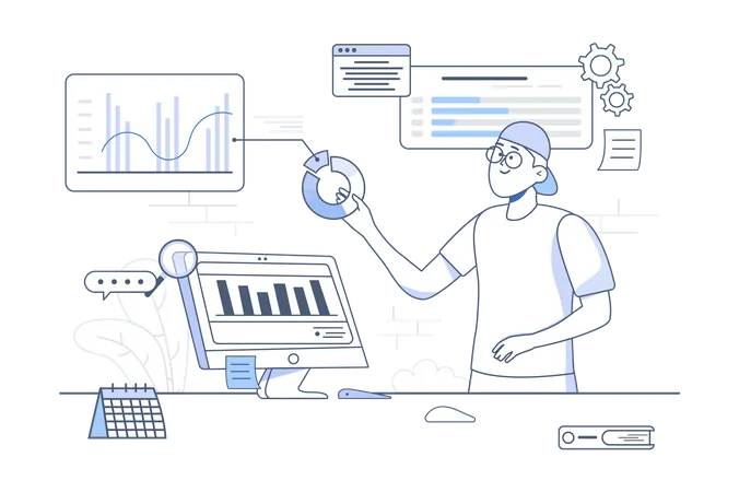 Man doing analysis  Illustration