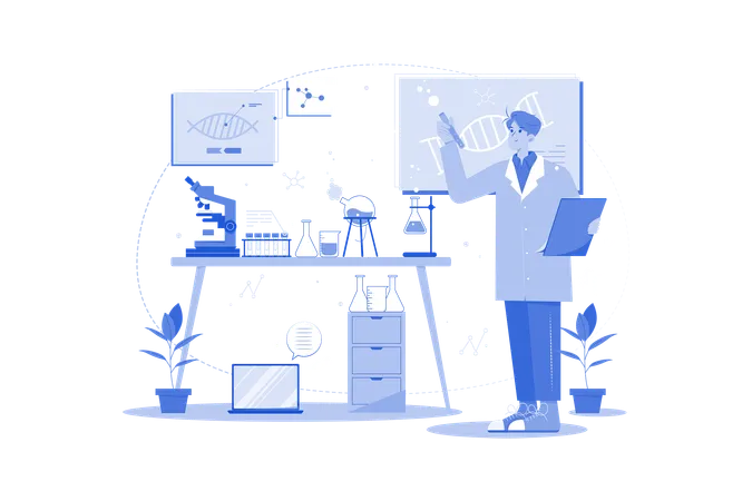 Man doing analysis on data regarding DNA  Illustration