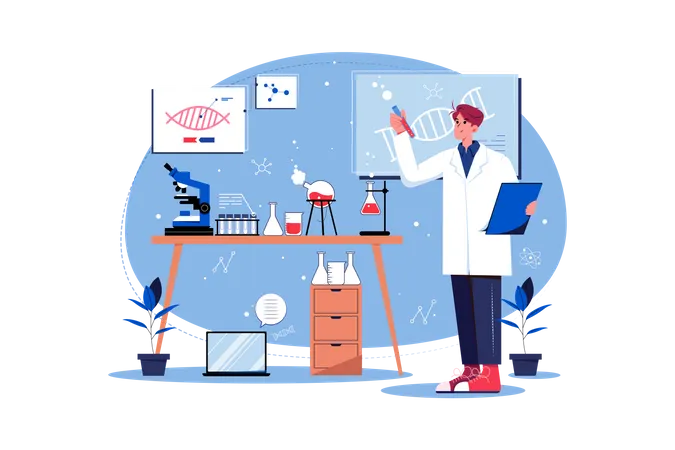 Man doing analysis on data regarding DNA  Illustration