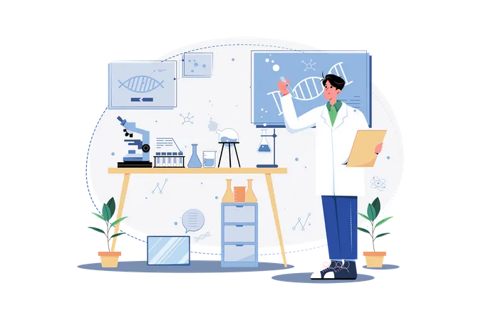 Man doing analysis on data regarding DNA  Illustration