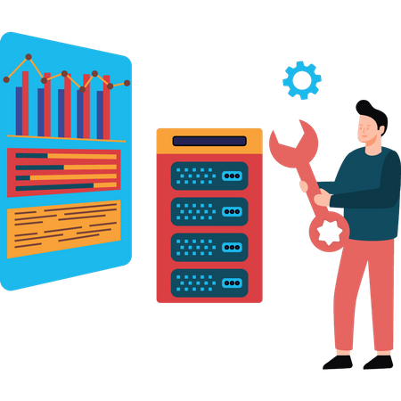 Man doing analytical management  Illustration