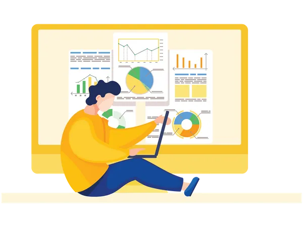 Man doing analytics  Illustration