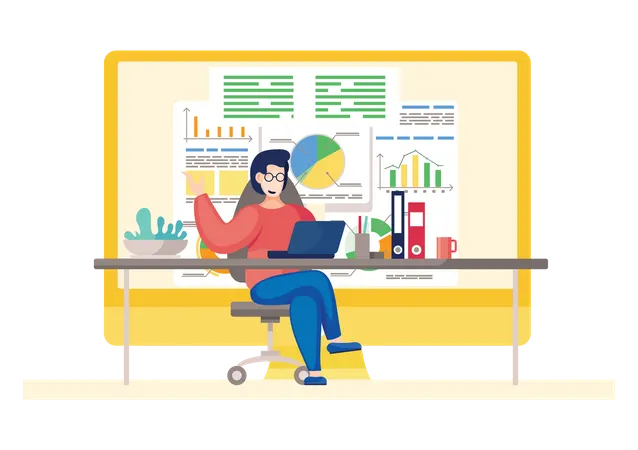 Man doing analytics on laptop  Illustration