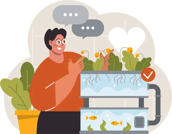 Man doing Aquaponics farming  Illustration