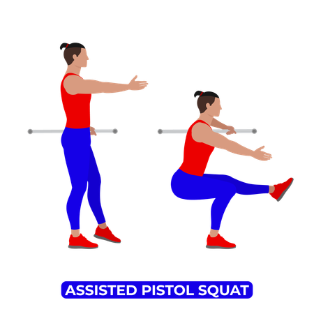 Man Doing Assisted Pistol Squat Exercise  イラスト