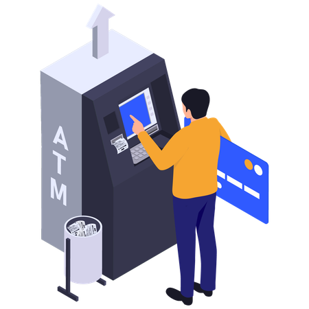 ATMで現金を引き出す男性  イラスト
