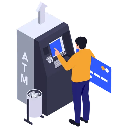 ATMで現金を引き出す男性  イラスト
