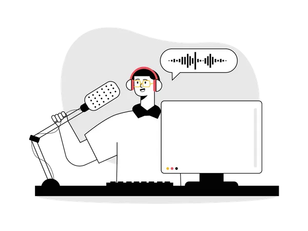 Man doing audio broadcasting  Illustration