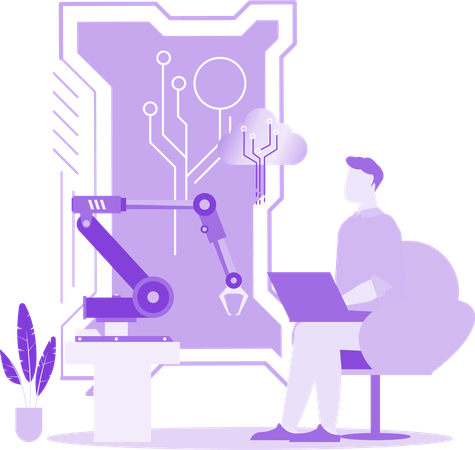 Man doing Automation Research In Robotics  Illustration