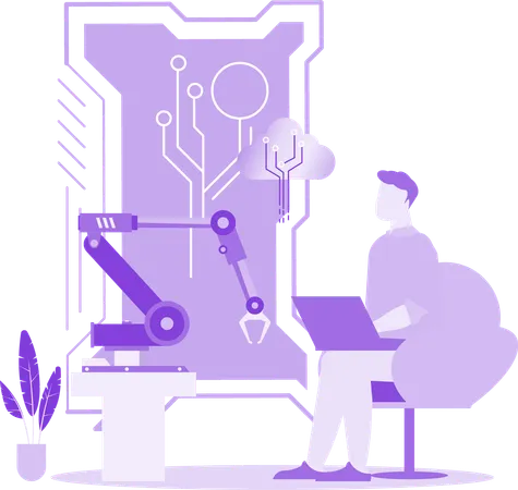Man doing Automation Research In Robotics  Illustration