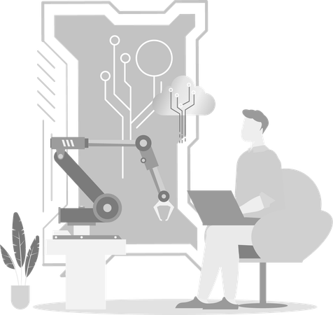 Man doing Automation Research In Robotics  Illustration