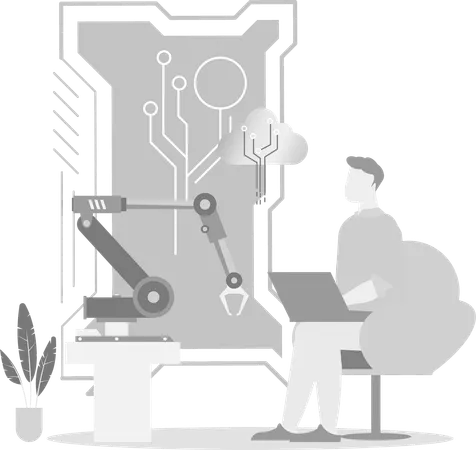 Man doing Automation Research In Robotics  Illustration