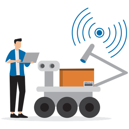 Man doing Autonomous Delivery Robot  Illustration