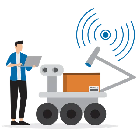 Man doing Autonomous Delivery Robot  Illustration