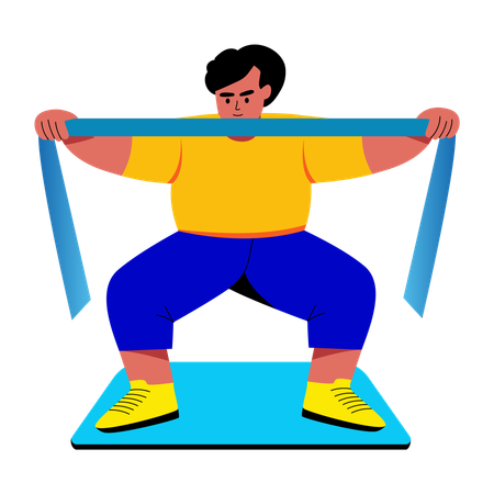 Man doing band squat  Illustration