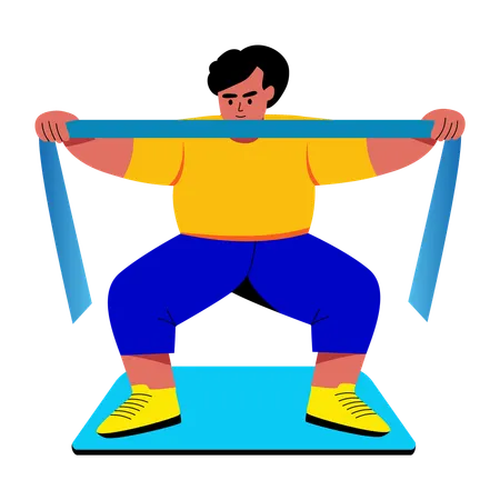 Man doing band squat  Illustration